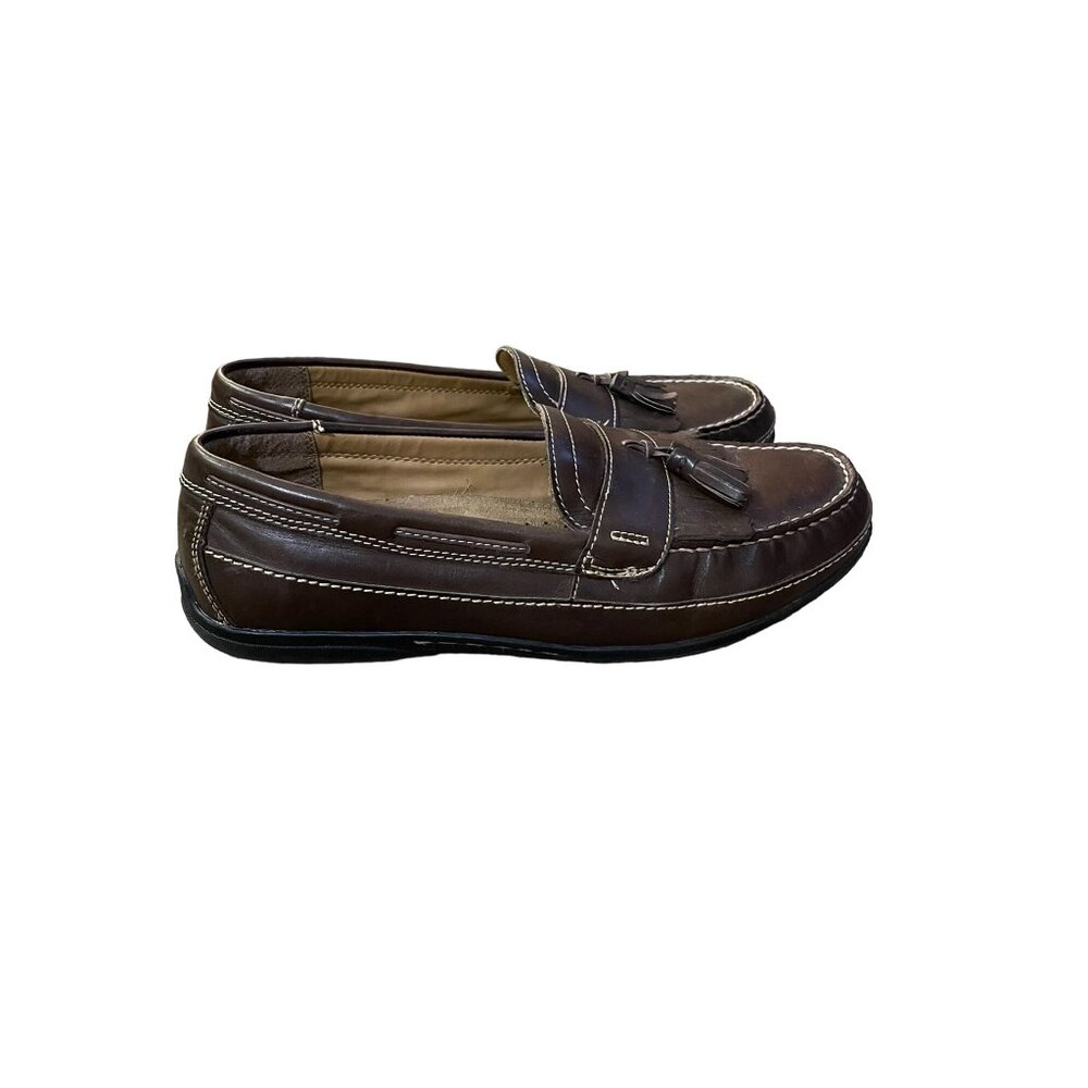 Chaps Men’s Loafers 10.5M Brown Leather Tassel Slip On Dress Shoes 96-26098 - Picture 3 of 16